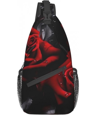 Red Rose Print Men'S Casual Crossbody Chest Bag - A Versatile Accessory For Everyday Use And Short Trips Black $21.27 Crossbo...