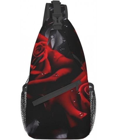 Red Rose Print Men'S Casual Crossbody Chest Bag - A Versatile Accessory For Everyday Use And Short Trips Black $21.27 Crossbo...