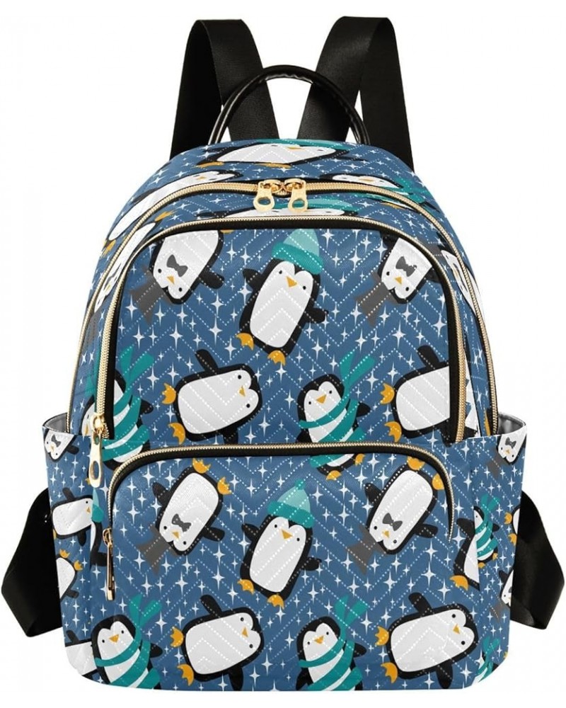 Winter Kawaii Penguin Pattern Mini Backpack Purse for Women, Cute Travel Backpack Fashion Backpack Lightweight Shoulder Bag S...