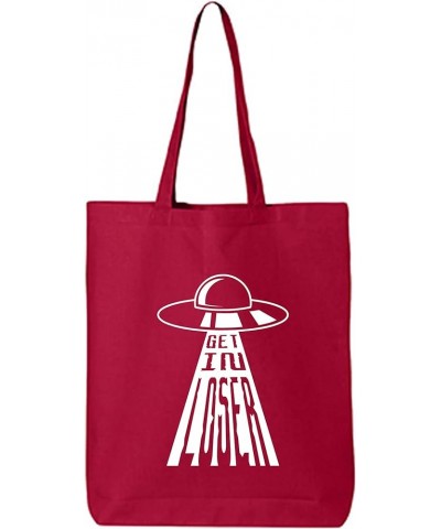 Get In Loser (UFO) Cotton Canvas Tote Bag Red $8.61 Handbags