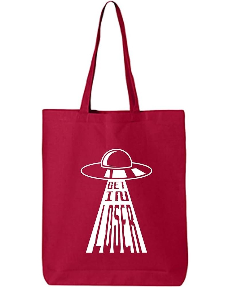 Get In Loser (UFO) Cotton Canvas Tote Bag Red $8.61 Handbags