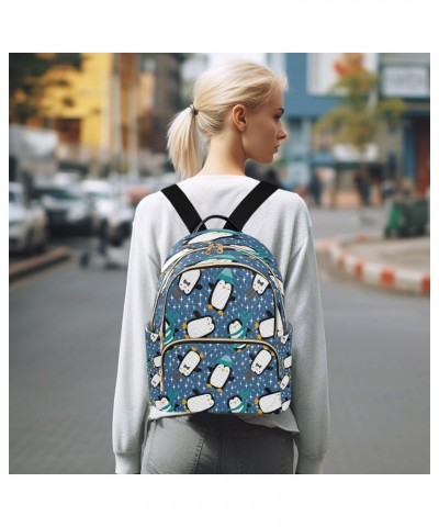 Winter Kawaii Penguin Pattern Mini Backpack Purse for Women, Cute Travel Backpack Fashion Backpack Lightweight Shoulder Bag S...