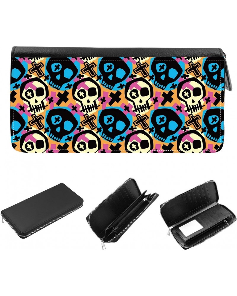 Women's Zip Around Wallet and Phone Clutch - RFID Blocking with Card Holder Organizer - Funky Skull modern print $13.15 Wallets