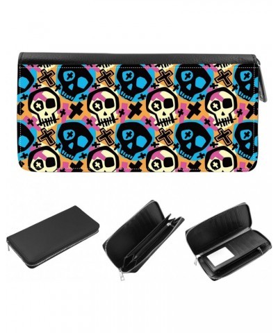 Women's Zip Around Wallet and Phone Clutch - RFID Blocking with Card Holder Organizer - Funky Skull modern print $13.15 Wallets