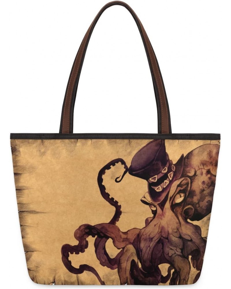 Vintage Octopus Animals Large Tote Bag For Women Shoulder Handbags with Zippper Top Handle Satchel Bags for Shopping Travel G...