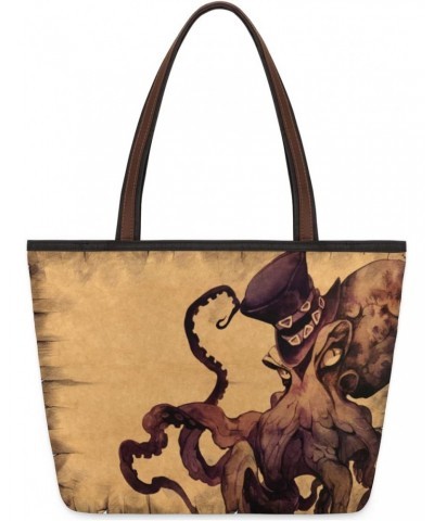 Vintage Octopus Animals Large Tote Bag For Women Shoulder Handbags with Zippper Top Handle Satchel Bags for Shopping Travel G...