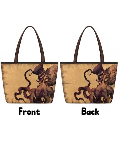 Vintage Octopus Animals Large Tote Bag For Women Shoulder Handbags with Zippper Top Handle Satchel Bags for Shopping Travel G...