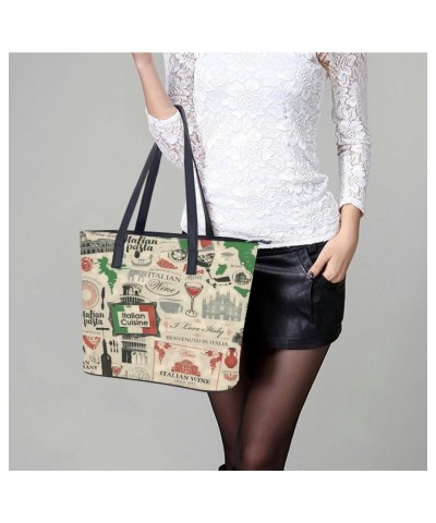 Fun Sketch Italy Pattern Women Tote Bags Top Handle Satchel Handbags Faux Leather Tassel Shoulder Purse $17.63 Totes