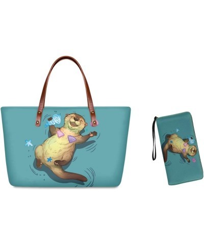 Handbags for Women Large Capacity Crossbody Totes with Wallet Clutch 2pcs Set Otters $29.76 Shoulder Bags