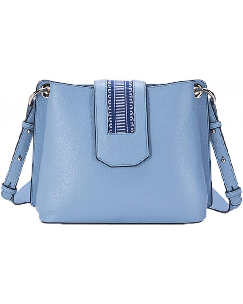 Fashion Ethnic Style Embroidered Shoulder Bag, Lady Leather Cross-Body Bag Blue $124.59 Shoulder Bags