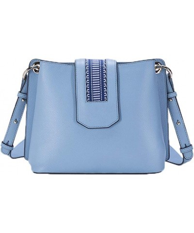 Fashion Ethnic Style Embroidered Shoulder Bag, Lady Leather Cross-Body Bag Blue $124.59 Shoulder Bags