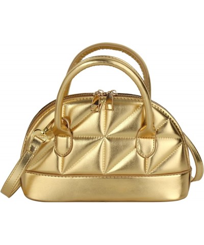 Women's Patent Leather Dome Satchel Handbag Shell Shape Mini Purse Top Handle Tote Bag A-gold $12.47 Totes