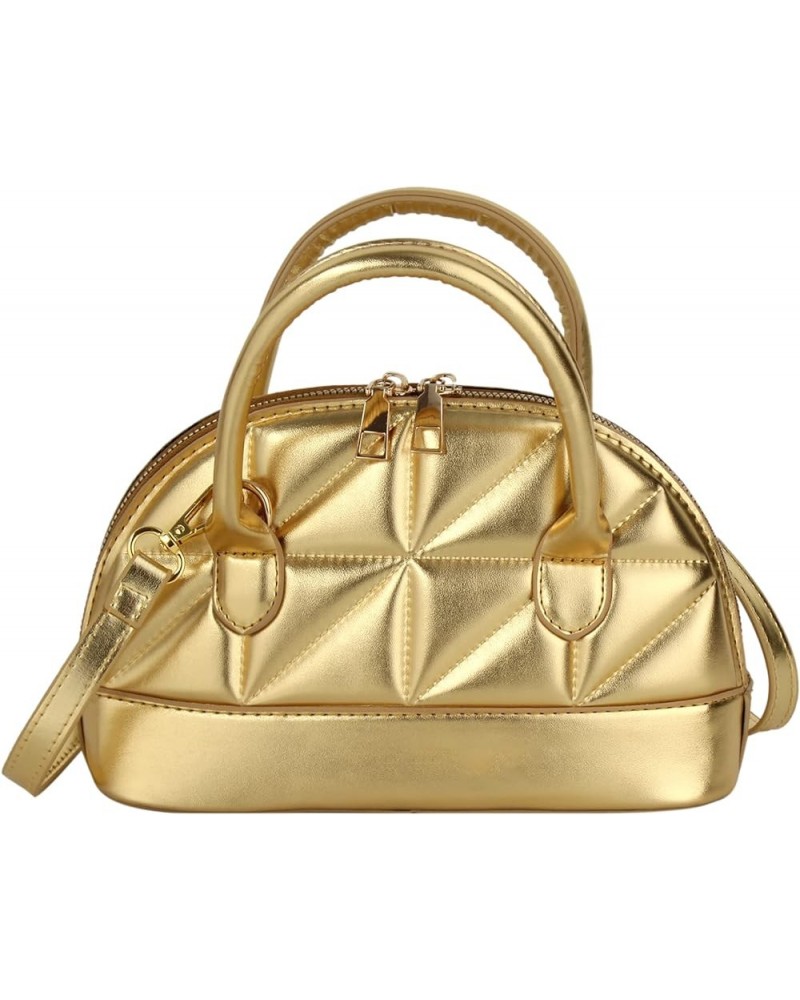 Women's Patent Leather Dome Satchel Handbag Shell Shape Mini Purse Top Handle Tote Bag A-gold $12.47 Totes