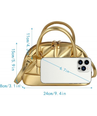 Women's Patent Leather Dome Satchel Handbag Shell Shape Mini Purse Top Handle Tote Bag A-gold $12.47 Totes