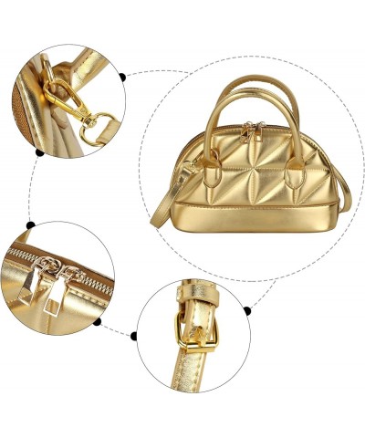 Women's Patent Leather Dome Satchel Handbag Shell Shape Mini Purse Top Handle Tote Bag A-gold $12.47 Totes