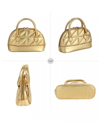 Women's Patent Leather Dome Satchel Handbag Shell Shape Mini Purse Top Handle Tote Bag A-gold $12.47 Totes