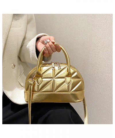 Women's Patent Leather Dome Satchel Handbag Shell Shape Mini Purse Top Handle Tote Bag A-gold $12.47 Totes