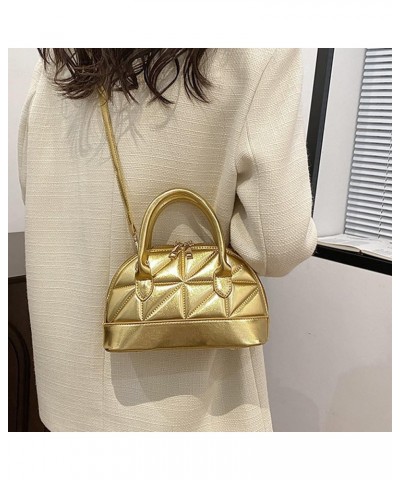 Women's Patent Leather Dome Satchel Handbag Shell Shape Mini Purse Top Handle Tote Bag A-gold $12.47 Totes