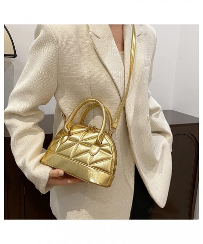 Women's Patent Leather Dome Satchel Handbag Shell Shape Mini Purse Top Handle Tote Bag A-gold $12.47 Totes