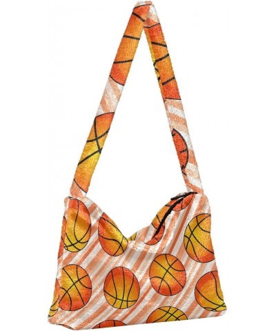 Flying Basket Ball Furry Tote Bag for Women Crossbody Bag Shoulder Purse Tote Handbag with Zipper for Work Shopping $8.40 Totes