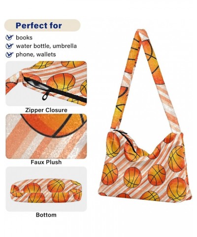 Flying Basket Ball Furry Tote Bag for Women Crossbody Bag Shoulder Purse Tote Handbag with Zipper for Work Shopping $8.40 Totes