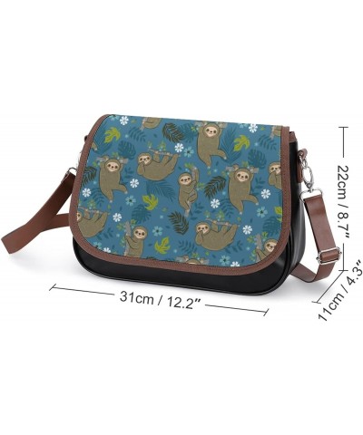 Sloths Tropical Leaves Graphics Women Leather Expandable Travel Crossbody Adjustable Strap $18.17 Crossbody Bags