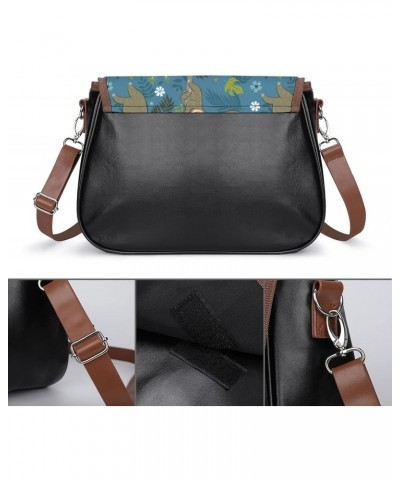 Sloths Tropical Leaves Graphics Women Leather Expandable Travel Crossbody Adjustable Strap $18.17 Crossbody Bags