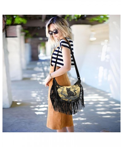 Women's Fringe Crossbody Tassel Purse Cat Sitting Tree Hobo Shoulder Bags Crossbody Handbag with Adjustable Shoulder Straps $...