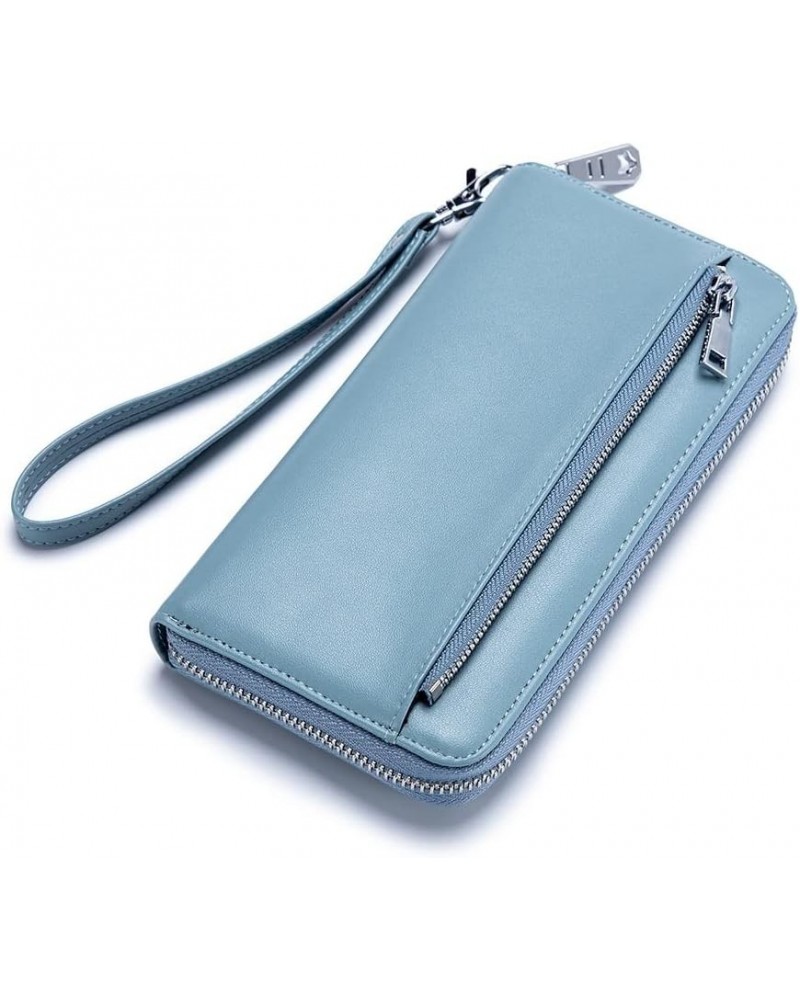 Zipper Long Wallet for Women, Genuine Leather RFID Blocking Card Holder Large Capacity Wristlet Purse Cellphone Bag Fashion C...