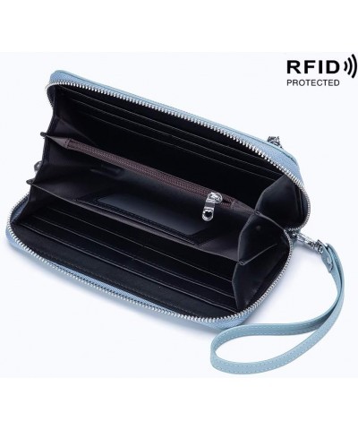 Zipper Long Wallet for Women, Genuine Leather RFID Blocking Card Holder Large Capacity Wristlet Purse Cellphone Bag Fashion C...