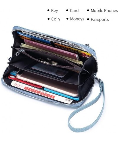 Zipper Long Wallet for Women, Genuine Leather RFID Blocking Card Holder Large Capacity Wristlet Purse Cellphone Bag Fashion C...