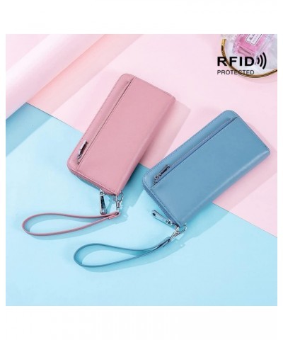 Zipper Long Wallet for Women, Genuine Leather RFID Blocking Card Holder Large Capacity Wristlet Purse Cellphone Bag Fashion C...