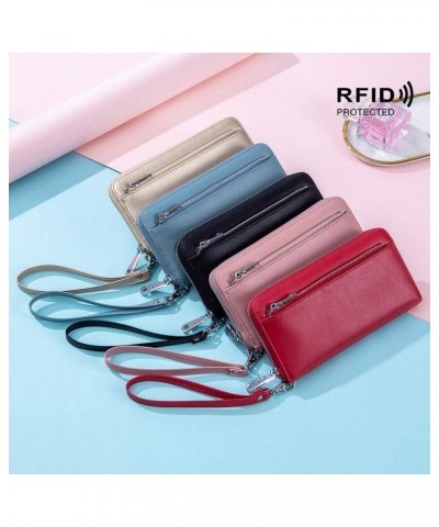 Zipper Long Wallet for Women, Genuine Leather RFID Blocking Card Holder Large Capacity Wristlet Purse Cellphone Bag Fashion C...