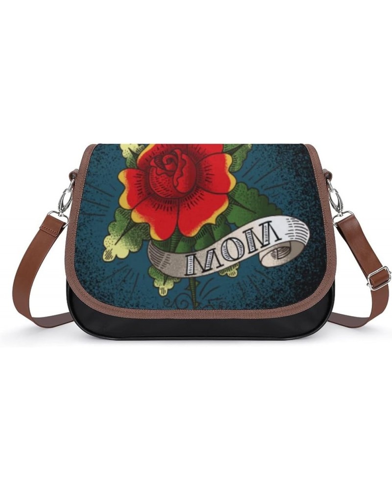 Printed Crossbody Bag Shoulder Bag PU Leather Women's Designer Satchels Art Rose Flower Color10 $22.00 Satchels