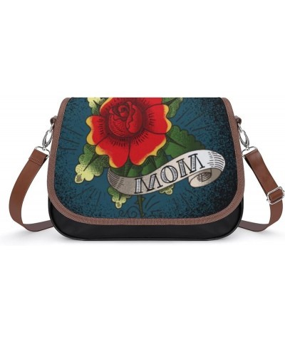 Printed Crossbody Bag Shoulder Bag PU Leather Women's Designer Satchels Art Rose Flower Color10 $22.00 Satchels