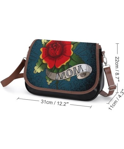 Printed Crossbody Bag Shoulder Bag PU Leather Women's Designer Satchels Art Rose Flower Color10 $22.00 Satchels