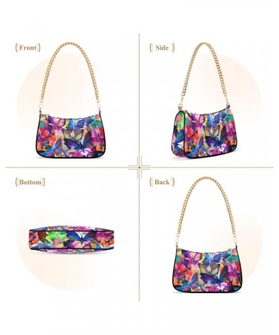 Butterflies Watercolor Colorful Shoulder Bag for Women Clutch Shoulder Purse Chain Bag with Zipper Closure Women's Tote Hobo ...