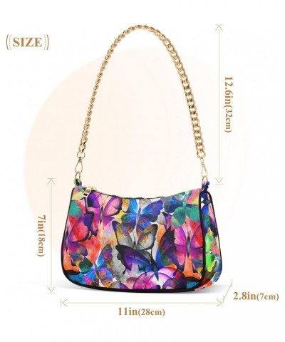 Butterflies Watercolor Colorful Shoulder Bag for Women Clutch Shoulder Purse Chain Bag with Zipper Closure Women's Tote Hobo ...