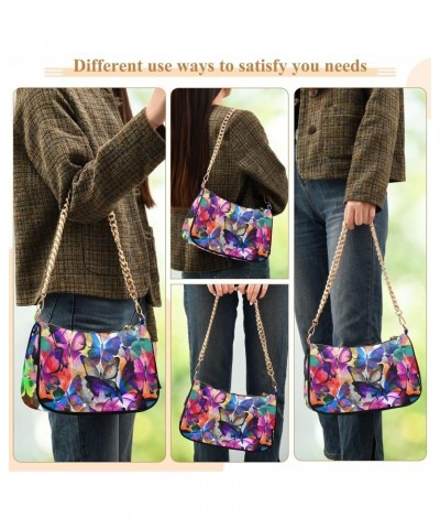 Butterflies Watercolor Colorful Shoulder Bag for Women Clutch Shoulder Purse Chain Bag with Zipper Closure Women's Tote Hobo ...