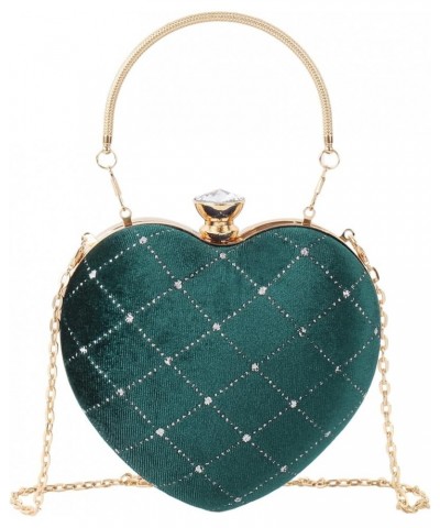 Women Evening Bag Heart Shape Clutch Purse Velvet Shoulder Handbags Green $17.49 Evening Bags