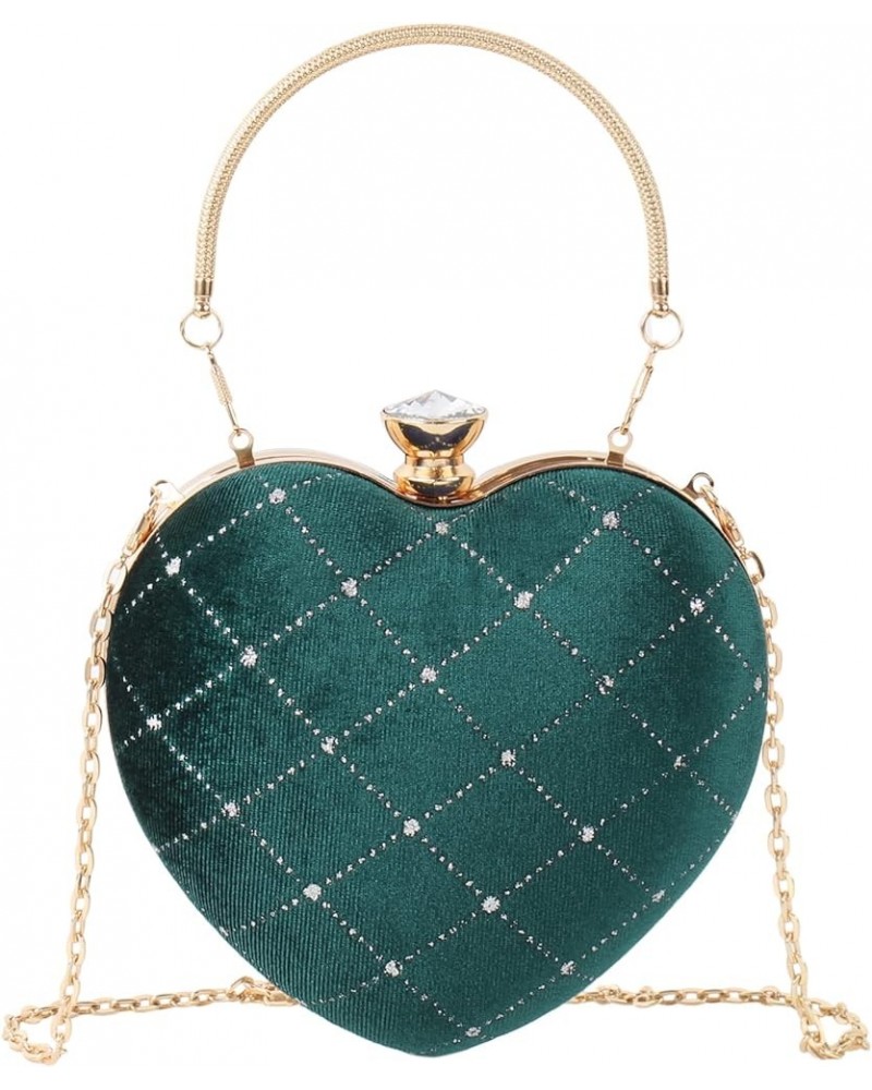 Women Evening Bag Heart Shape Clutch Purse Velvet Shoulder Handbags Green $17.49 Evening Bags