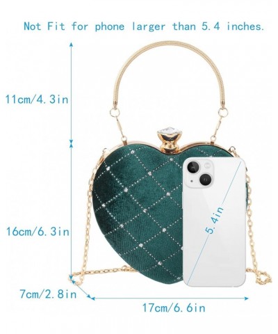 Women Evening Bag Heart Shape Clutch Purse Velvet Shoulder Handbags Green $17.49 Evening Bags