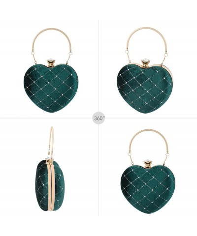 Women Evening Bag Heart Shape Clutch Purse Velvet Shoulder Handbags Green $17.49 Evening Bags