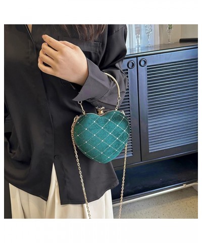 Women Evening Bag Heart Shape Clutch Purse Velvet Shoulder Handbags Green $17.49 Evening Bags