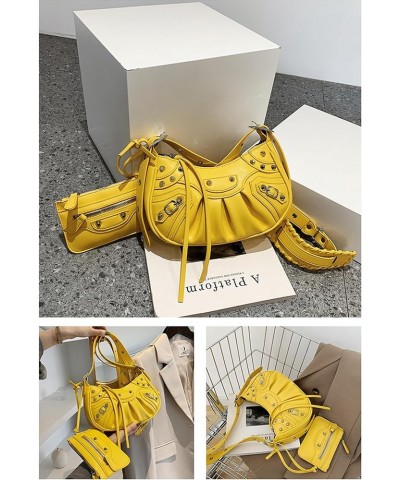 Women PU Leather Rivet Punk Crossbody Purse Retro Classic Clutch Rivet Satchel Underarm Bag Y2K Shoulder Bag Yellow $12.01 Sa...