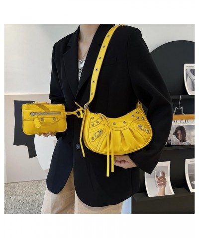 Women PU Leather Rivet Punk Crossbody Purse Retro Classic Clutch Rivet Satchel Underarm Bag Y2K Shoulder Bag Yellow $12.01 Sa...