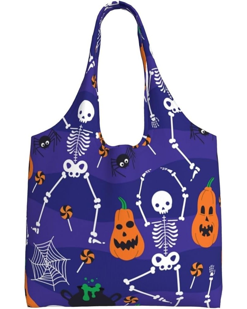 Halloween Skulls Single Shoulder Commuter Canvas Tote Bags For Women And Men Halloween Skulls38 $9.67 Totes