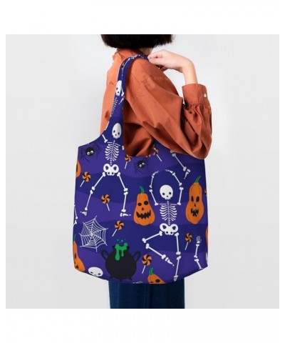 Halloween Skulls Single Shoulder Commuter Canvas Tote Bags For Women And Men Halloween Skulls38 $9.67 Totes