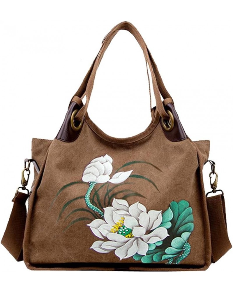 Canvas Messenger Bags Hand-painted Flowers Hobos Shoulder Bag Totes Cross-Body Bag Satchels Coffee $24.80 Shoulder Bags