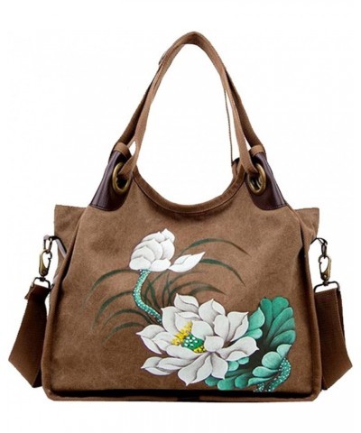 Canvas Messenger Bags Hand-painted Flowers Hobos Shoulder Bag Totes Cross-Body Bag Satchels Coffee $24.80 Shoulder Bags